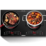 Karinear Double Ceramic Hob, Plug in 2 Zone Electric Ceramic Hob with LED Display, 4-Hour Timer, 9 Power up to 2800W, Safety Lock