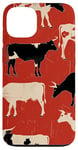 Coque pour iPhone 13 Rouge Art Déco Vaches Géométriques Ranch Pâturage Ferme Rustique