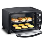 Toaster oven,25L Black Household Oven Adjustable Temperature 0-240;C and 60 Minute Timing 6 Baking Modes Double Glass Door with Fork Furnace Light Function 1500W
