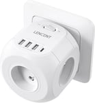 Prise USB Secteur Multiprise Murale Cube, Multiple 4 Prises 8 en 1 Chargeur USB Multiprise avec 4 Sortie AC, 4000W et 1 Type C et 3 USB Electrique Idéal Bureau Chambre Blanc