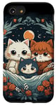 Coque pour iPhone SE (2020) / 7 / 8 mignon anime chat portrait de famille avec couronne, lune, fleurs