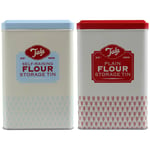 Tala Originals Set of 2 Red and Blue Plain Flour Kitchen Storage Container Tins