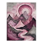 Artery8 Purple Fantasy Mountain Path Sunset Watercolour Living Room Extra Large XL Wall Art Poster Print