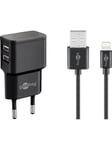 Dual Apple Lightning charger set 2.4 A black 1 m