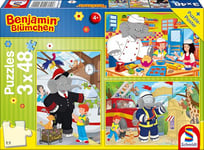 Schmidt Spiele- Puzzle Benjamin l'Éléphant-Toujours en Action 3 x 48 Pièces, 56209