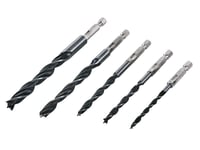 Carbon Steel Wood Drill Bit Set 5pc 1/4" Hex Shank Power Drills Screwdrivers