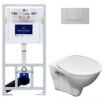 Pack wc Bâti-support Viconnect + wc suspendu Cersanit S-line Pro avec abattant + Plaque chrome mat (ViConnectS-LinePro-3) - Villeroy&boch