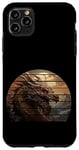Coque pour iPhone 11 Pro Max Dragon doré rétro, coucher de soleil, lune, art japonais asiatique.
