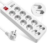 Multiprise Electrique Usb C 12 Prises, Multiprise Parafoudre Jusqu'À 1700 Joules,4 Ports Usb Rallonge Multiprise Électriques Avec Interrupteur Protection Enfant Murale Multiprise P[MUL210195]