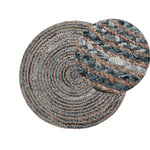 Tapis Rond Tressé Rustique ø 120 cm en Jute et Coton Bleu/Beige Maslak