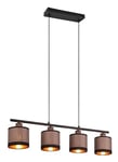 Reality Leuchten Suspension Davos R31554041, métal noir mat, abat-jour tissu taupe/noir/doré, excl. 4x E14