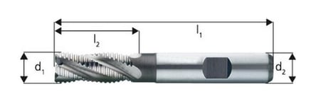 Fraise d'ébauche courte, type nr, 4 dents, en acier à coupe rapide à 5% de cobalt, sans revêtement, ø d1 - k12 : 12,0 mm, Long. totale l1 83 mm
