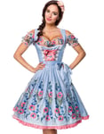 Ljusblå Dirndl Oktoberfest-klänning i lyxkvalitet med designade blommor på förklädet