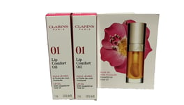 Clarins Lip Comfort Oil 01 Honey 2 x 1.4ml With Sweetbriar Rose Oil-New