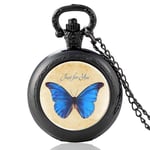 DSHUJC Pocket Watch, Blue Butterfly Vintage Quartz Pocket Watch Men Women Glass Dome Pendant Necklace Hours Clock Gifts