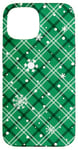 iPhone 15 Snowflakes Green Plaid Winter Christmas Pattern Case