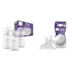 Philips Avent Lot de 3 biberons à Réponse Naturelle de 260 ml sans BPA & Avent Lot de 2 tétines pour biberon à Réponse Naturelle 0% BPA, Débit 5 pour Bébé de 6 mois + (modèle SCY965/02)