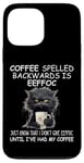 iPhone 13 Pro Max Coffee Spelled Backwards is Eeffoc Sign,Funny Cat Coffee Mug Case