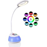 Lampe de Bureau pour Enfant avec Lumière Réglable et Colorée, 3 Niveaux de Luminosité (Lecture, Étude, Détente), Bras Flexible, Écran Tactile, Port