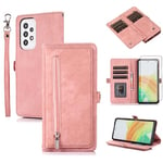 Asuwish Phone Case for Samsung Galaxy A33 5G Wallet Cover With Tempered Glass Screen Protector and Crossbody Wrist Strap Leather Flip Zipper Credit Card Holder Stand Cell A 33 33A Women Men Pink