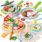 Lehoo Castle Wooden Kitchen Food Toys, Toy Kitchen Accessories & Pizza Pasta Play Food Sets for Children Kitchen, Pretend Play Toy Food for Toddlers 3+ Year Old