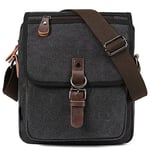 RAVUO Sacoche Homme Bandoulière, Résistant à L'eau Sacs Bandoulière pour Homme Femme Vintage Besace Sac D'épaule Portable en Toile Sac de Messager pour Le Travail,L'école Noir