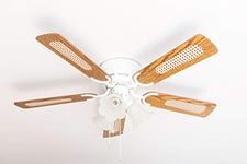 Kisa Deluxe Ceiling Fan 105 cm White Wing Oak / Walnut Including Lighting and Pull Switch