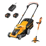 LawnMaster MX 24V Cordless 37cm Lawnmower and 25cm 3-in-1 Grass Trimmer - Rear Roller, Cutting and Edging, 2x MX 24V 4.0Ah Lithium Ion Batteries and Fast Charger (37cm Mower & Trimmer)