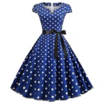 Kvinnors Polka Dot Hepburn Retro 50-tal 60-tal Rockabilly Kvällsparty Swing Midi Klänning (FMY) Dark Blue XL