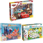 LISCIANI - LOT 3 Maxi Puzzles Disney 2 en 1 - Cars (50x35cm) + Winnie l'ourson + Roi Lion (70x50cm) - 24 Pièces Chacun - Double Face à Colorier - Feutres Inclus - Jeux Éducatifs Enfants 3+ Ans