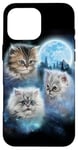 Coque pour iPhone 16 Pro Max Trois chats mignons engloutis dans les nuages de galaxie sous la lune glacée