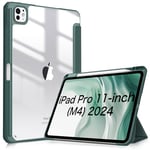 FINTIE Coque pour iPad Pro 11 Pouces 2024 (M4, 5ème Génération) - [Rangement de Stylet] Coque Arrière Transparente Claire Étui Pliable, Housse Antichoc avec Bord en TPU, Vert Nuit