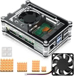 Boîtier Pour Raspberry Pi 5 Case Avec 40 Mm Silencieux Ventilateur,4 Pièces Cuivre Dissipateur Thermique,Boîtier Acrylique Compatible Avec Raspberry Pi 5 8Go 4Go