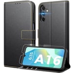 Peakally Coque pour Samsung Galaxy A16 5G/4G [ Verre Trempé Protection *1 ] [ Blocage du Signal RFID ] [ Premium PU ] [ Pochette de Portefeuille ] Etui à Rabat pour Samsung A16 5G/4G, Noir +Brun