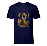 T-Shirt Homme Col Rond Chien Casque Audio Collage Art Surréalisme Vintage Champignon