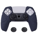 PlayVital Housse Coque de Protection avec Capuchons pour ps5 Manette,Peau Grip en Silicone Antidérapante pour ps5 Contrôleur Compatible avec Station de Charge(Édition Méca)-Nuit Bleue