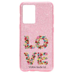 Coque Iphone 12 PRO MAX paillettes rose love fleur multicolore