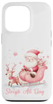 Coque pour iPhone 13 Pro Père Noël rose clair traîneau neige renne neige hiver