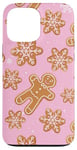 iPhone 13 Pro Max Pink Christmas Cute Gingerbread Man & Snowflakes Soft Girl Case