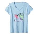 Womens Funny frog flower saying always in full bloom V-Neck T-Shirt