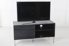 Clearance - Wave Mango Wood TV Unit, Black Ripple Pattern 100cm Wide, Stand Upto 32in Plasma - 1 Door with 2 Shelf