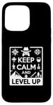 Coque pour iPhone 15 Pro Max Keep Calm and Level Up Gamer pour les joueurs amusants