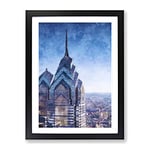 One Liberty Place In Philadelphia Painting Modern Framed Wall Art Print, Ready to Hang Picture for Living Room Bedroom Home Office Décor, Black A4 (34 x 25 cm)