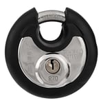 BRINKS Cadenas commercial robuste en acier inoxydable, 70 mm, avec clé, pour abri de jardin, garage, casier, portes coulissantes, armoires, ronds avec anse en acier, noir