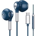 Typec in-ear trådbundna hörlurar lämpliga för Xiaomi Huawei hörlurar metall magnetiska karaokehörlurar Blue