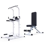 MYMGG Multi-Function Power Tower with Sit Up Bench, Workout Dip Station for Home Gym, Exercise Tower Pull Up Bar Dip Station, Adjustable Height Strength Training Fitness Equipment