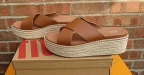 Ladies Fitflop Sandals Eloise Espadrille Wedge Cross Slide Slip on Light Tan UK6