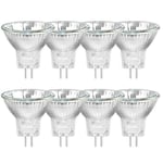 Pack de 8 MR11 12V 20W Ampoules Halogènes GU4, Dimmable Projecteur, 250LM, Ampoule halogène à spot, Blanc Chaud 2700K, 30 °Faisceaux, Base à Bi-Pin Couvercle en Verre