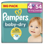 Couches Bébé Baby Dry 10 - 15 Kg Taille 4+ Pampers - Le Pack De 54 Couches