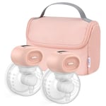 Nuliie Wearable Breast Pump Electrical with Storage Bag, LED Display, 4 Modes and 12 Suction Levels, Portable Hands Free Breast Pump with 14/17/20/24/27mm Flange (2 Packs, Pink)